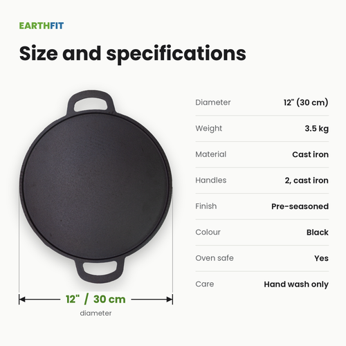 Cast Iron Dosa Tawa 12"
