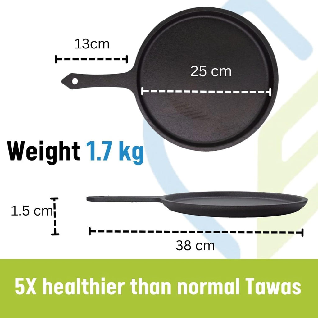 Cast Iron Dosa Tawa with Long Handle 10" Inch