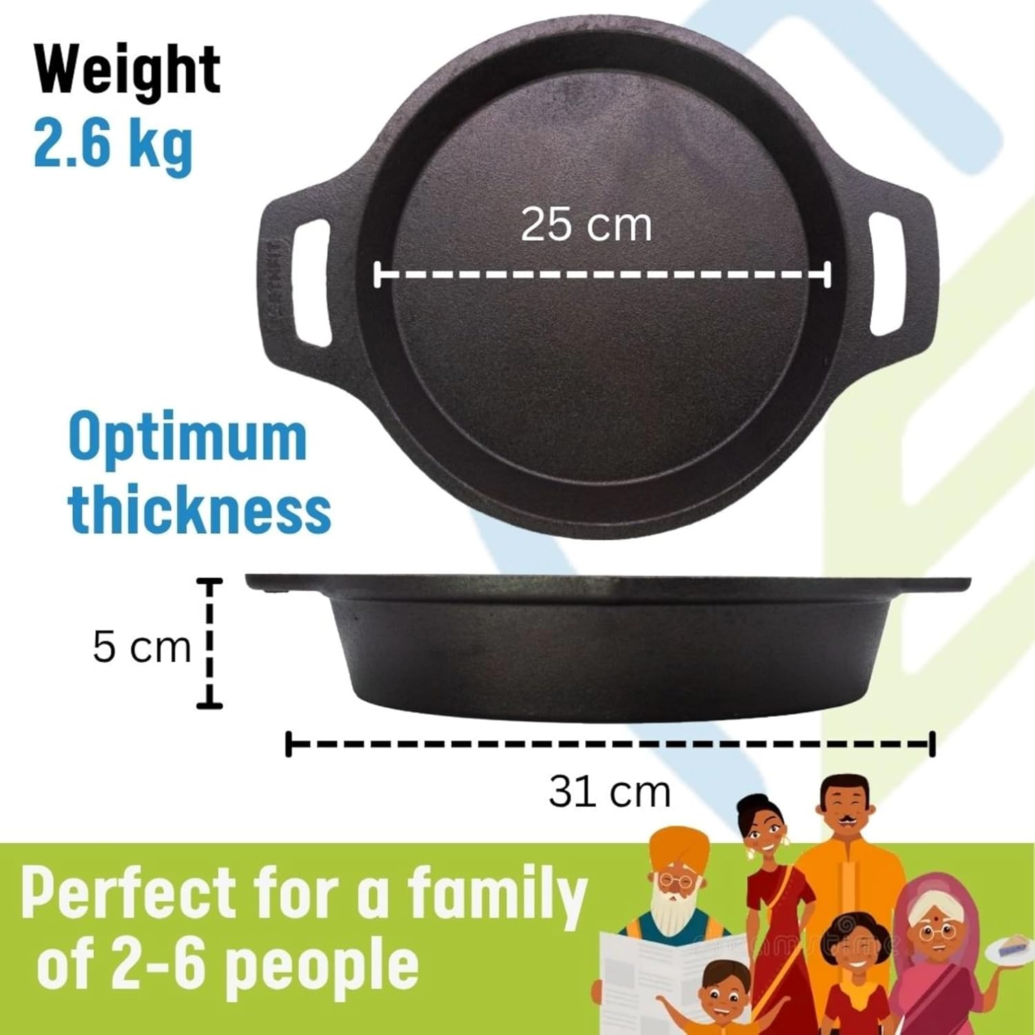 Twin Handle Cast Iron Skillet 9" Inch