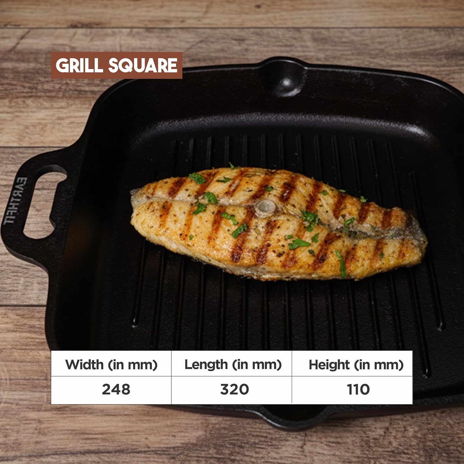 Cast Iron Grill Pan With Double Handle 9" Inch