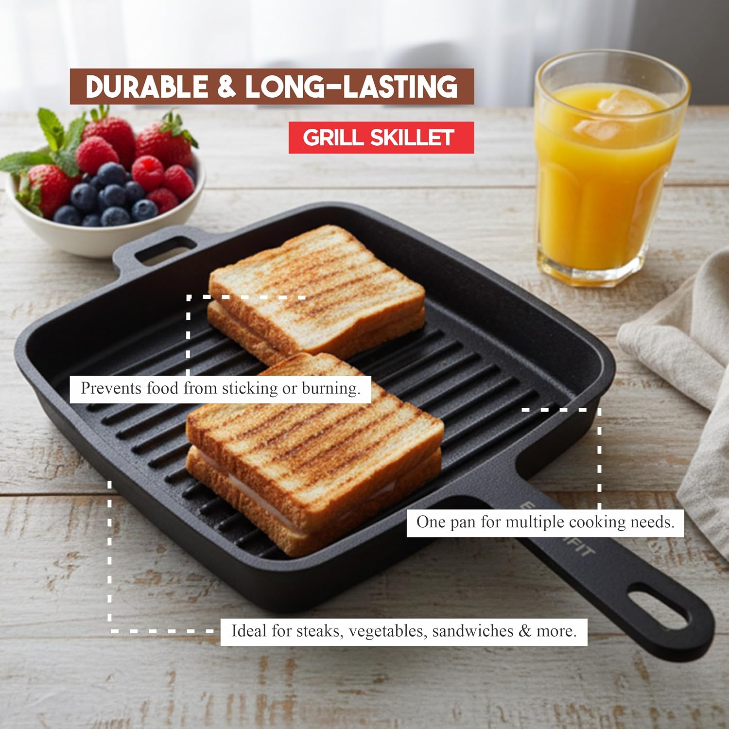 Cast Iron Grill Skillet 9 Inch
