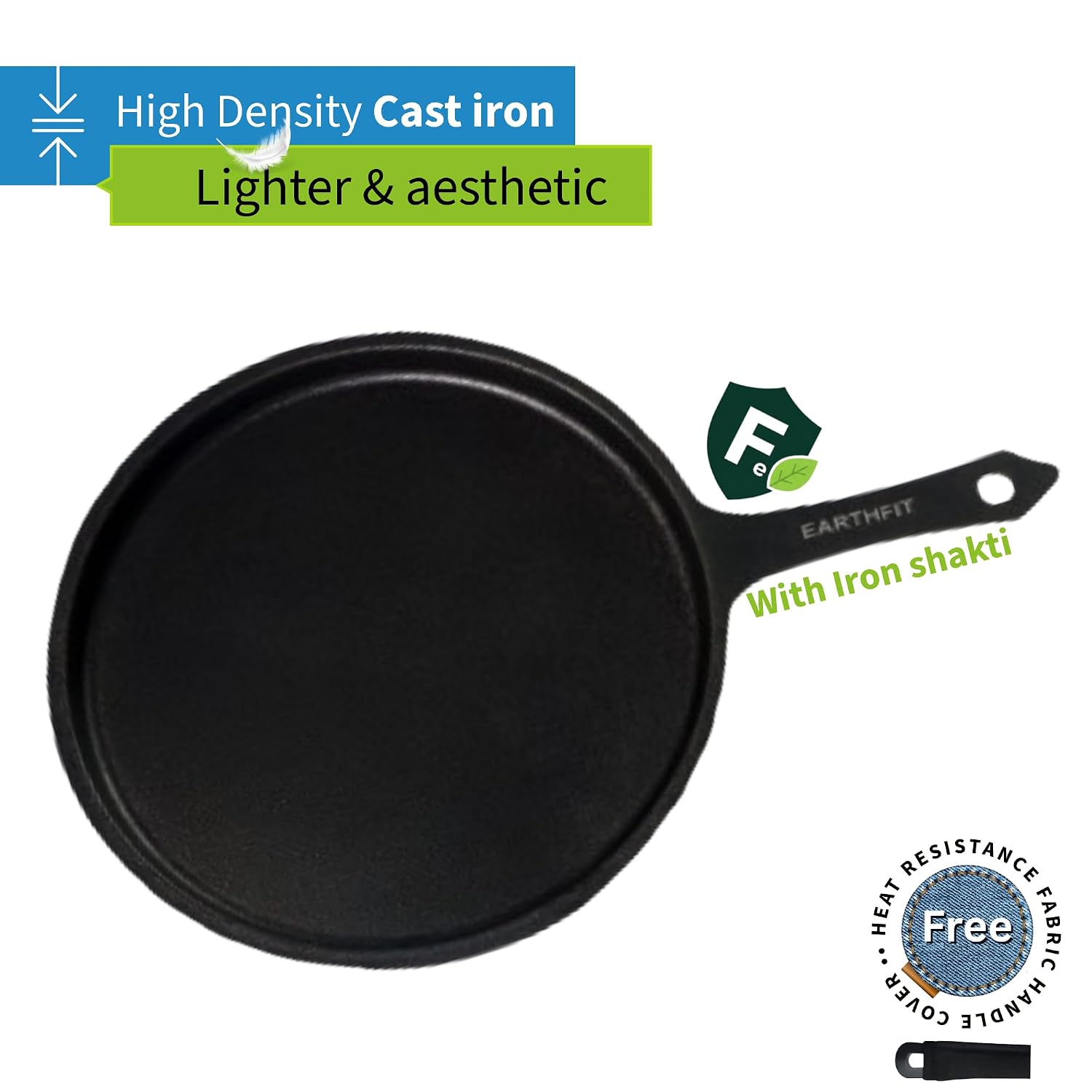 Cast Iron Dosa Tawa with Long Handle 10" Inch