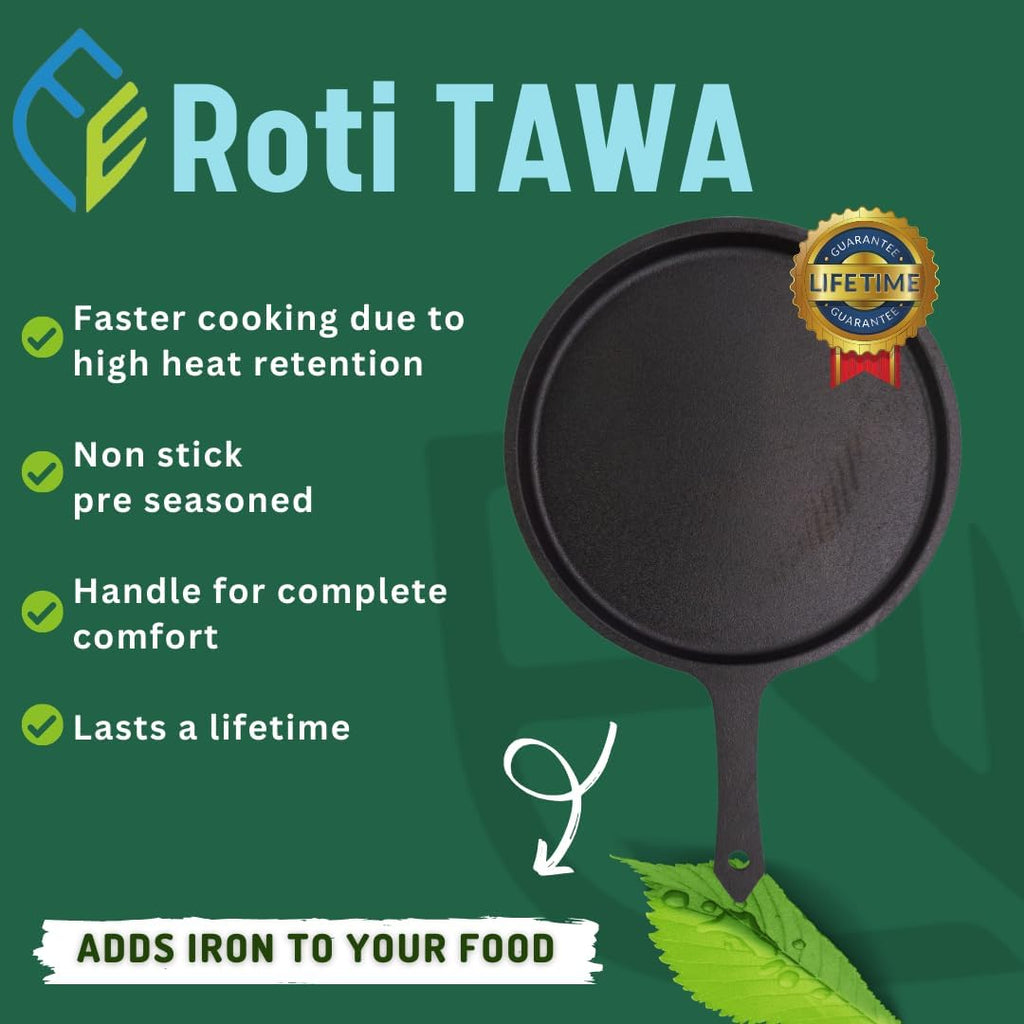 Cast Iron Dosa Tawa with Long Handle 10" Inch