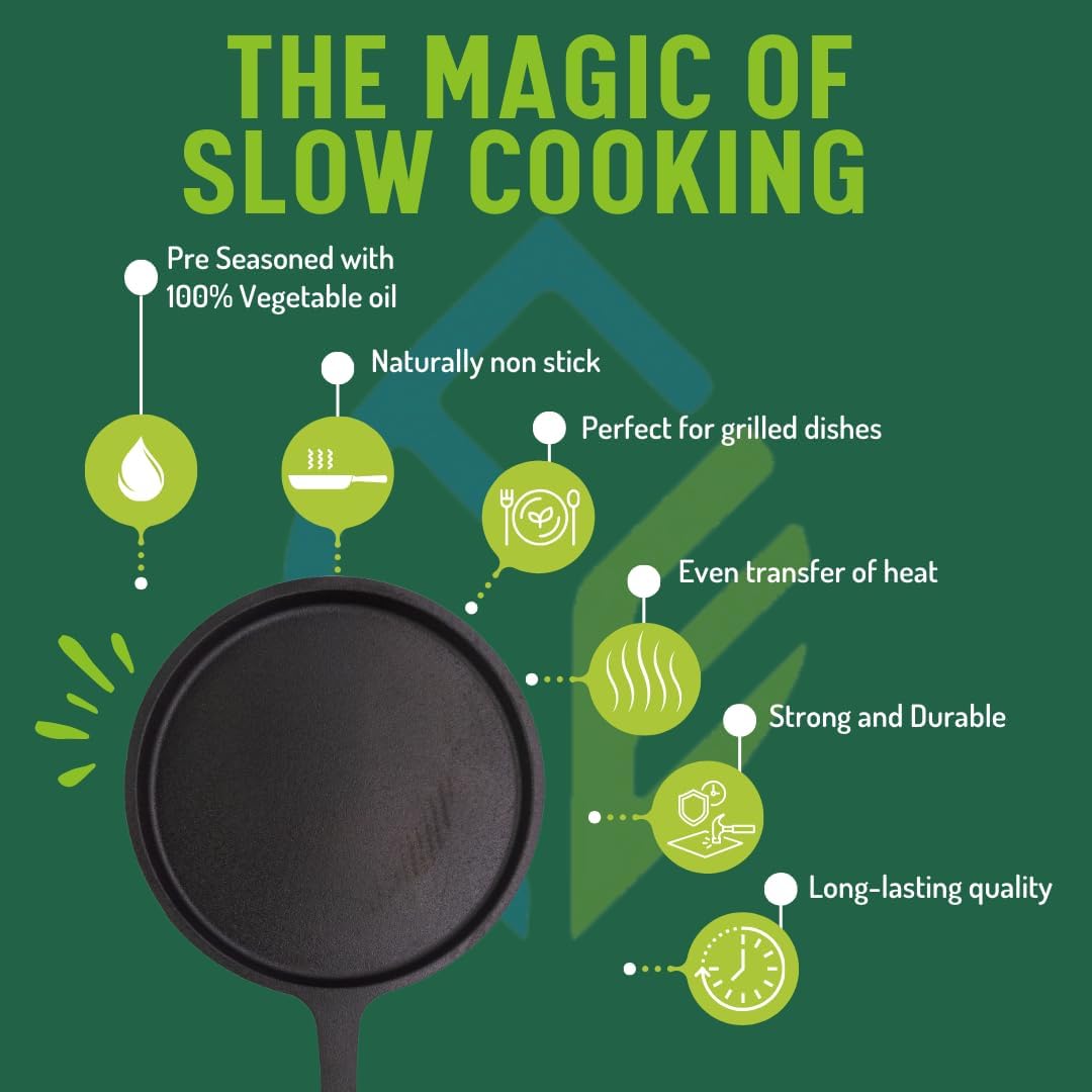 Cast Iron Dosa Tawa with Long Handle 10" Inch