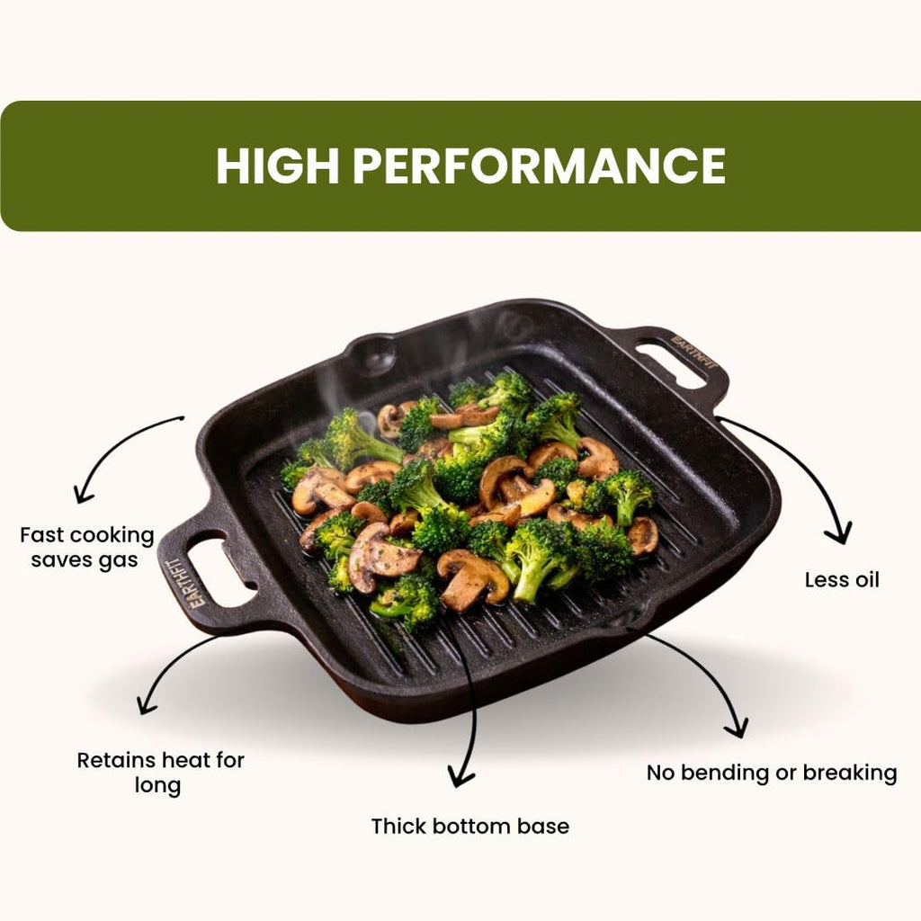 Cast Iron Grill Pan With Double Handle 9" Inch