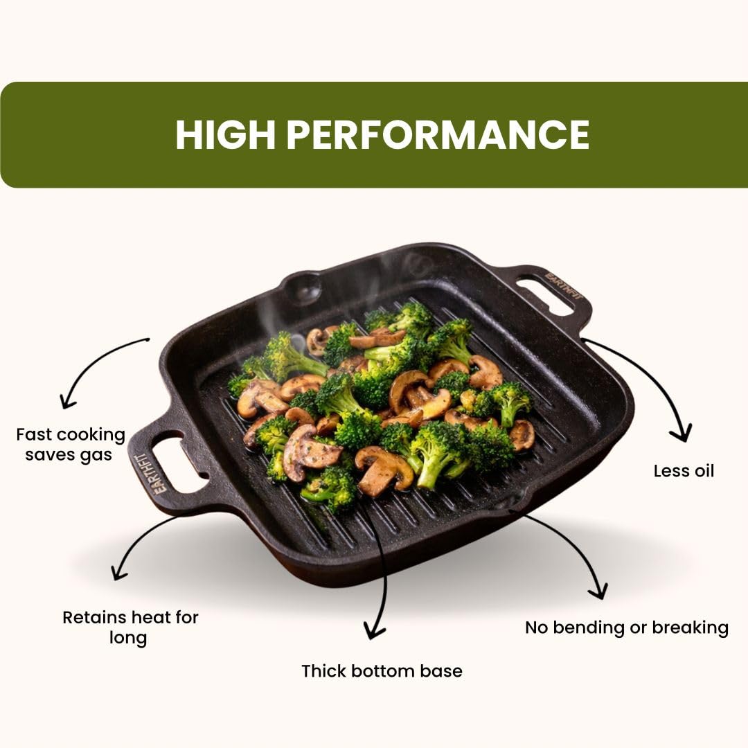 Cast Iron Grill Pan With Double Handle 9" Inch